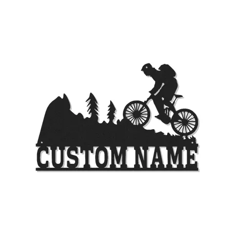 Custom Mountain Biker Metal Sign | Personalized LED Wall Art for Cyclist | Biking Decor Gift for Outdoor Enthusiast