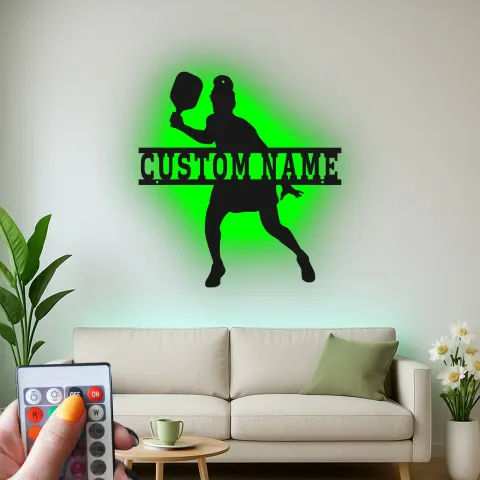 Personalized Pickleball LED Sign | Custom Name Metal Wall Art for Her | Female Athlete Gift | Game Room Decor alternate view