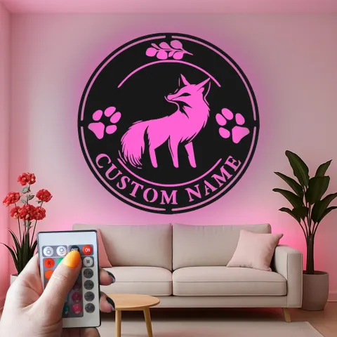 Vue alternative de Enseigne renard LED en métal sur mesure | Décoration murale faune personnalisée | Décor rustique pour maison et chalet | Cadeau pour amoureux de la nature
