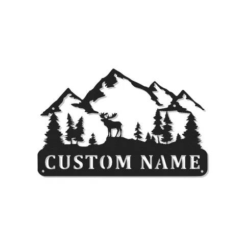 Insegna in metallo personalizzata con alce e LED | Arte da parete montana personalizzata | Decorazione rustica per cabin e regalo per amanti dell'outdoor