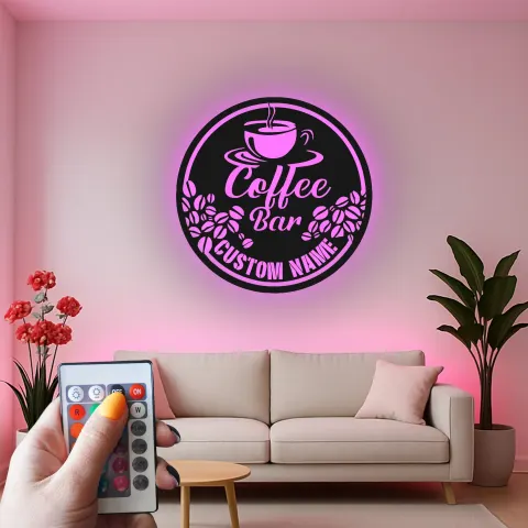 Vue alternative de Décoration murale en métal personnalisée avec rétroéclairage pour bar à café