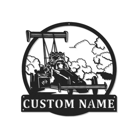 Insegna in metallo personalizzata con auto da corsa dragster LED, regalo per appassionati di auto, decorazione per garage