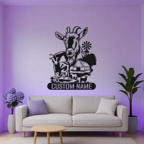 Vista alternativa di Insegna LED personalizzata per fattoria di capre | Arte murale in metallo personalizzata per agricoltori | Arredo rustico per casa di campagna e ranch