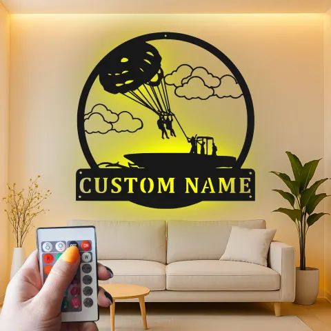 Custom Parasailing Metal Wall Art | Personalized LED Name Sign for Beach House | Nautical Boat & Lake Cabin Decor alternate view