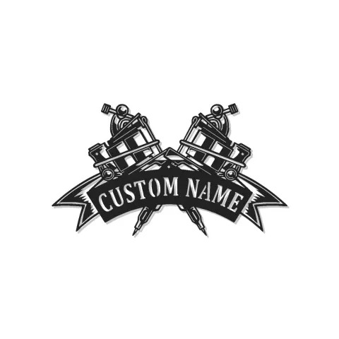 Cartel de máquina de tatuaje personalizado | Decoración mural de metal LED personalizada para estudio de tatuajes | Regalo para artista del tatuaje