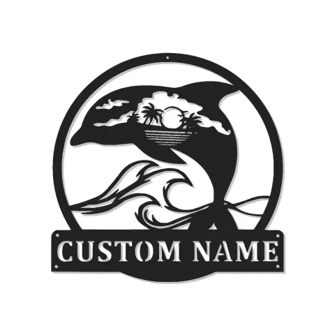 Cartel de metal LED personalizado de delfín al atardecer, regalo para amantes de la playa, decoración temática oceánica para el salón