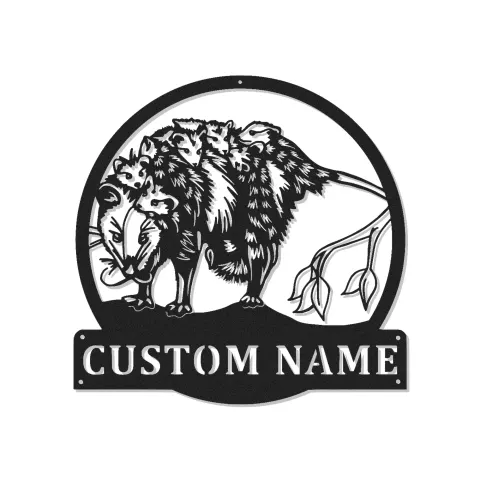 Opossum LED Metallschild | Personalisierte Wildtier-Dekoration aus Virginia | Geschenk für Naturfreunde | Rustikales Cabin-Dekor