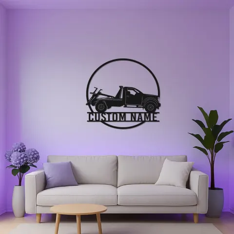 Vista alternativa di Insegna LED per Tow Truck Personalizzata | Arte in Metallo per Garage | Regalo Decorativo per Meccanico o Proprietario di Attività
