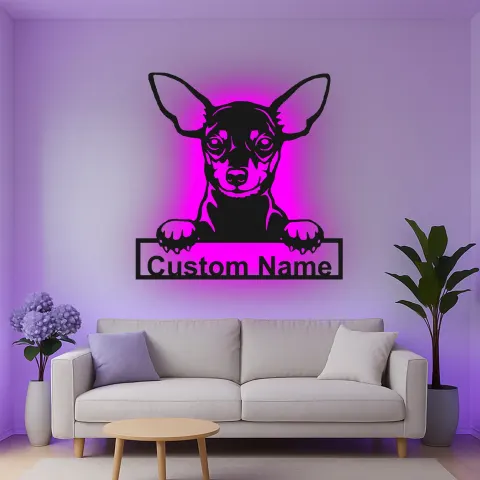 Vista alternativa de Cartel de metal personalizado con luz LED de chihuahua, regalo para amantes de los perros, decoración para sala de estar