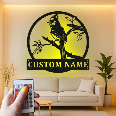 Vue alternative de Décoration murale en métal LED personnalisée pour oiseau cardinal - Cadeau pour les amoureux des oiseaux, décoration intérieure sur le thème de la nature