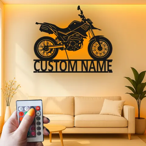 Vue alternative de Décoration murale en métal personnalisée Moto avec rétroéclairage LED - Cadeau pour les passionnés de moto, décoration de garage ou de man cave