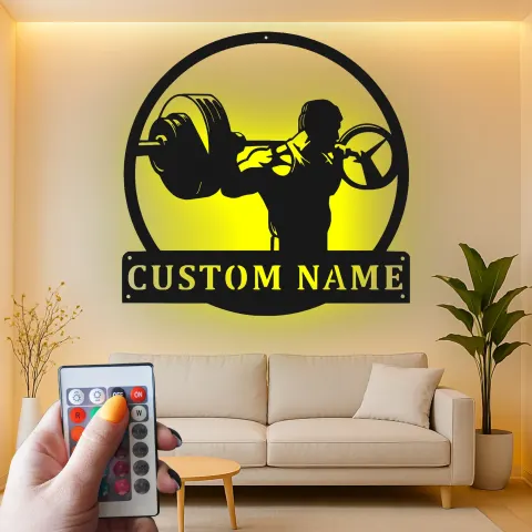 Vista alternativa di Insegna in metallo LED personalizzata per sollevatori di pesi, regalo per appassionati di palestra, decorazione per sala fitness