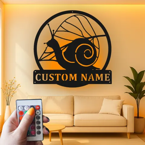 Custom Snail Metal Sign with LED | Personalized Gardener Gift | Outdoor Patio Wall Art | Nature Inspired Decor alternate view