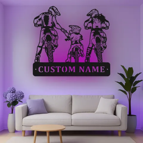 Vista alternativa di Insegna in metallo personalizzata per motocross familiare - Luce LED - Regalo personalizzato per motociclisti, decorazione per garage o man cave