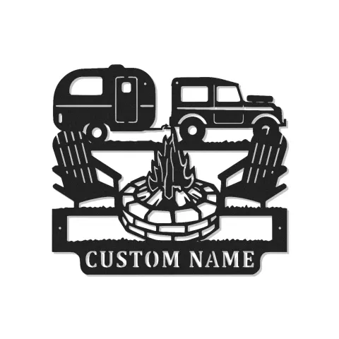 Cartel de metal LED personalizado con escena de camping, regalo para caravanas, decoración de patio al aire libre