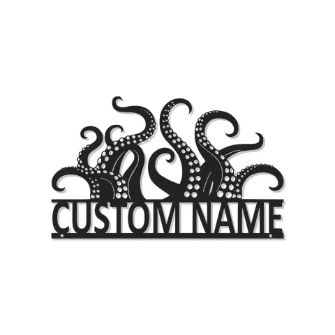 Individuelles LED-Schild mit Oktopus-Tentakeln | Personalisierte Metallnamenkunst | Nautische Geschäft & Küstendekoration | Geschenk für Ozeanliebhaber