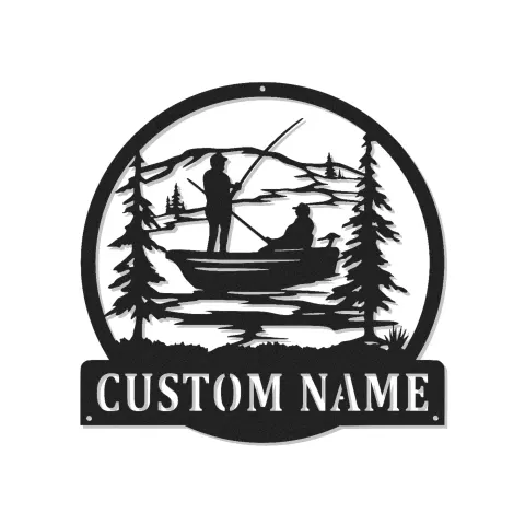 Cartel de metal personalizado de pesca con LED | Cartel con nombre de pescador personalizado para decoración de casa de campo y cabaña | Regalo para outdoorsman