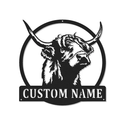 Highland Cow LED Metal Sign | Custom Name Wall Art | Rustic Farmhouse Decor for Rancher & Home Bar