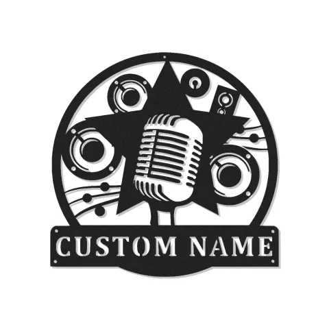 Individuelles Mikrofon LED-Schild | Metall-Wandkunst für Musikstudio Dekor | Personalisierte Namensplatte für Musiker & Sänger