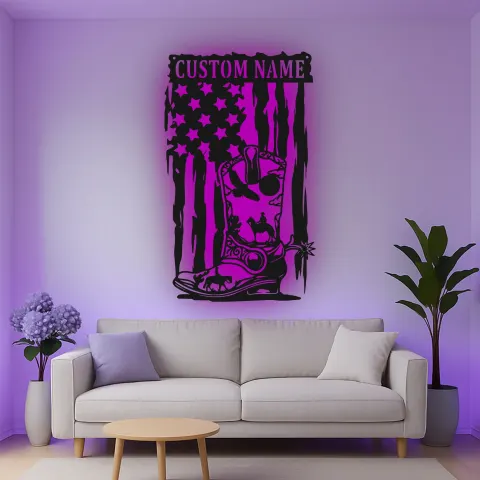 Vista alternativa di Insegna in metallo LED personalizzata a forma di stivale da cowboy regalo western per lui decorazione rustica per man cave