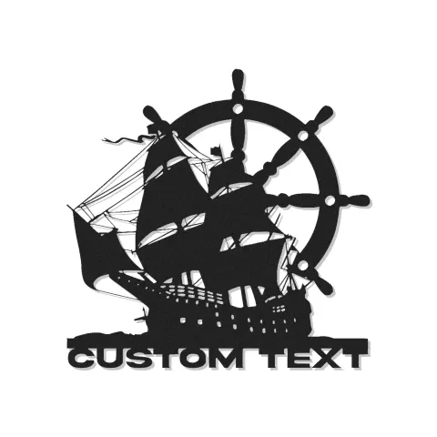 Piraten-Schiff LED Metall Wandkunst | Individuelles Nautisches Schild für den Man Cave | Personalisierte Silhouette eines Segelschiffs | Dekor für das Büro des Kapitäns