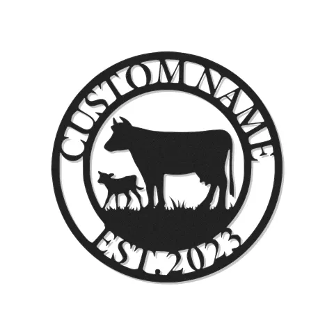 Personalisierte LED-Metall-Wandkunst mit Kuh und Kalb – Geschenk im Ranch-Stil