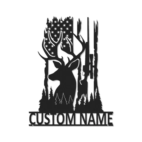 Insegna in metallo personalizzata per cacciatori di cervi con luce LED regalo personalizzato per appassionati di caccia decorazione per cabine o man cave