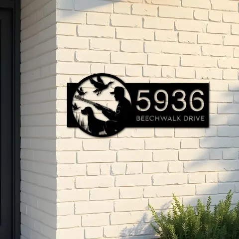 Custom Metal Duck hunting Metal Address Sign Custom House number Hanging Address Plaque Yard Sign Outdoor