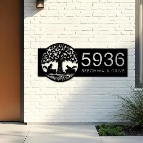 Vista alternativa de Custom Metal Couple Squirrels on Wood Stumps Metal Address Sign, House number, Outdoor Number Signage, Yard Sign Address Plate