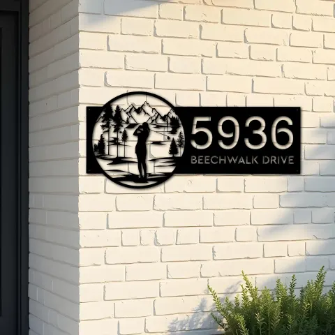 Custom Metal Golf club Golfer Girl Metal Address Sign, House number, Outdoor Number Signage, Yard Sign Address Plate