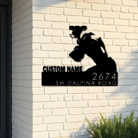 Custom Metal Football Player Custom Name Metal Address Sign, House number, Outdoor Number Signage, Yard Sign Address Plate