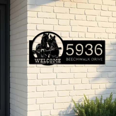 Custom Metal Horses farmhouse ranch animal welcome Metal Address Sign House Number Hanging Address Plaque Yard Sign Outdoor Sign