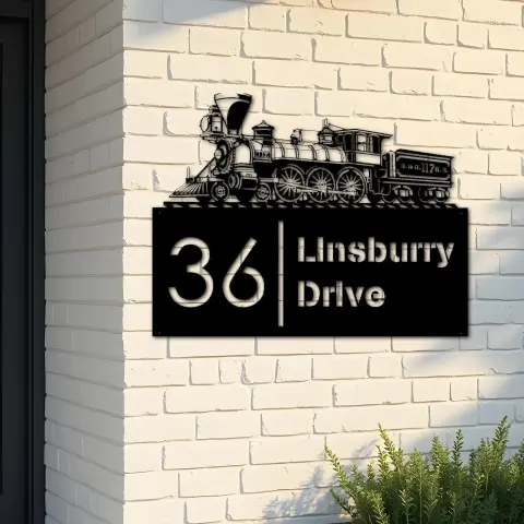 Custom Metal Train Metal Address Sign, House number, Outdoor Number Signage, Yard Sign Address Plate002