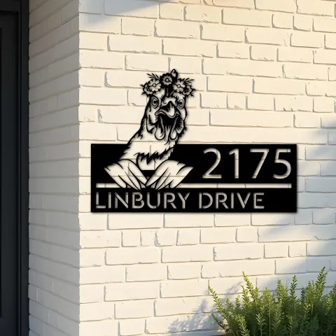 Custom Metal Floral Chicken farm animal farmhouse ranch Metal Address Sign, House number, Outdoor Number Signage, Yard Sign Address Plate