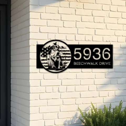Custom Metal US Duck Hunting Dog Metal Address Sign, House number, Outdoor Number Signage, Yard Sign Address Plate