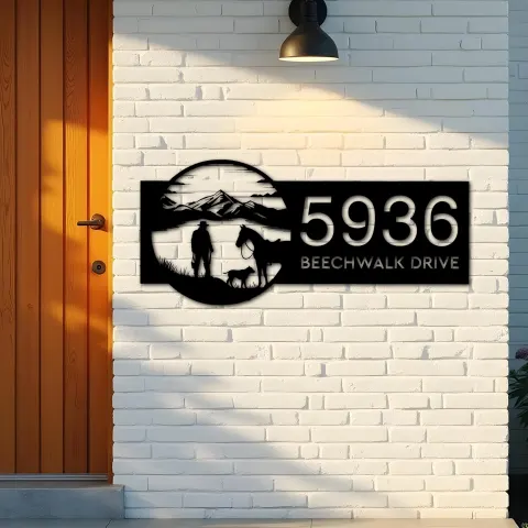 Vue alternative de Custom Metal Hunter on the lake Metal Address Sign, House number, Outdoor Number Signage, Yard Sign Address Plate
