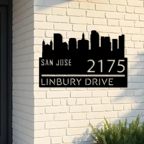 Custom Metal San Jose city skyline Metal Address Sign Hanging Address Plaque house number Yard Outdoor Sign
