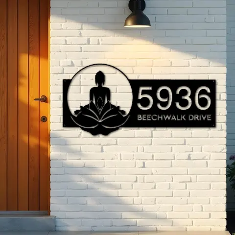 Vista alternativa de Custom Metal Zen Lotus Buddha Metal Address Sign, House number, Outdoor Number Signage, Yard Sign Address Plate