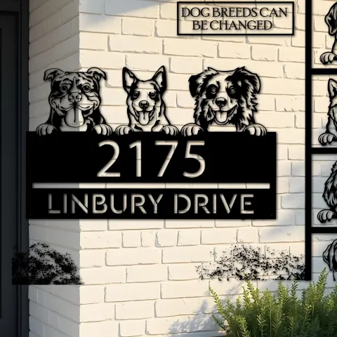 Custom Metal peeking dogs puppy Metal Address Sign House number Hanging Address Plaque Yard Sign Outdoor decor