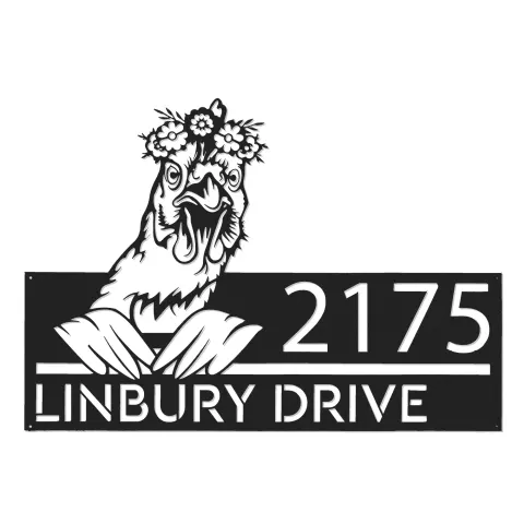 Vue alternative de Custom Metal Floral Chicken farm animal farmhouse ranch Metal Address Sign, House number, Outdoor Number Signage, Yard Sign Address Plate