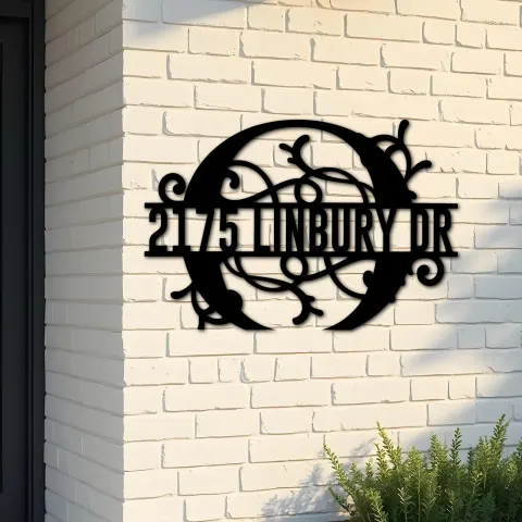 Custom Metal Floral Monogram Split Letter O Metal Address Sign House number Hanging Address Plaque Yard Sign Outdoor decor
