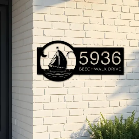 Custom Metal Sailboat Metal Address Sign Custom House number Hanging Address Plaque Yard Sign Outdoor