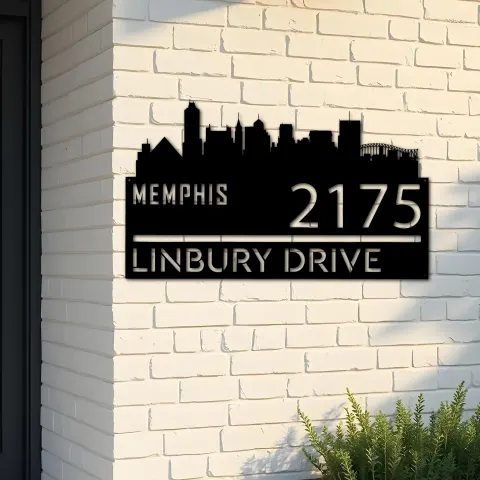 Custom Metal Memphis city skyline Metal Address Sign Hanging Address Plaque house number Yard Outdoor Sign