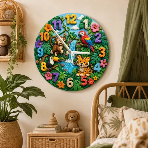 Dschungel-Safari Tier Wanduhr für Kinderzimmer | Tropischer Regenwald Dekoration, Geschenk zur Babyparty für Jungen & Mädchen (34,5 cm) alternative Ansicht
