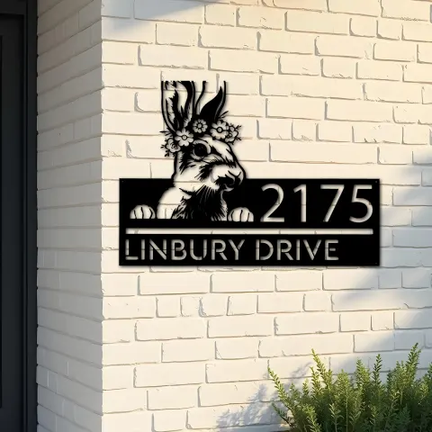 Custom Metal Peeking Rabbit bunny farmhouse Metal Address Sign House number Hanging Address Plaque Yard Sign Outdoor decor