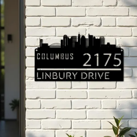 Vista alternativa de Custom Metal Columbus city skyline Metal Address Sign Hanging Address Plaque house number Yard Outdoor Sign