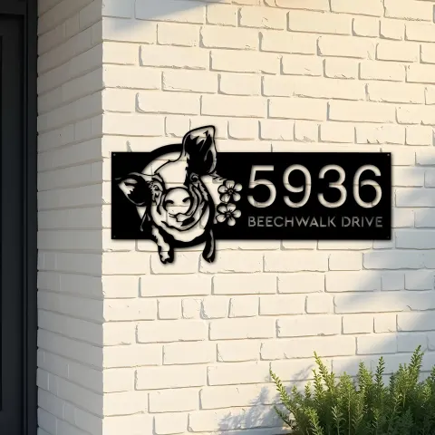Custom Metal Pig Farm house animal ranch Metal Address Sign House number Hanging Address Plaque Yard Sign Outdoor decor