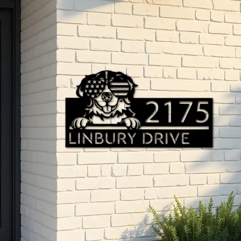 Custom Metal Bernese mountain dog US glasses Metal Address Sign House number Hanging Address Plaque Yard Sign Outdoor decor