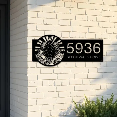 Custom Metal Sea Turtle Metal Address Sign, House number, Outdoor Number Signage, Yard Sign Address Plate