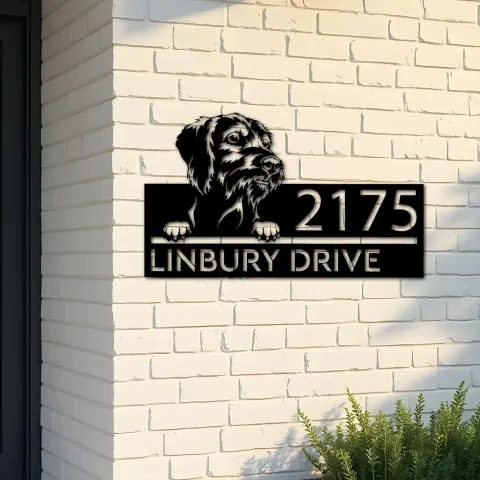 Custom Metal Wirehaired Vizsla dog Puppy Metal Address Sign House number Hanging Address Plaque Yard Sign Outdoor decor